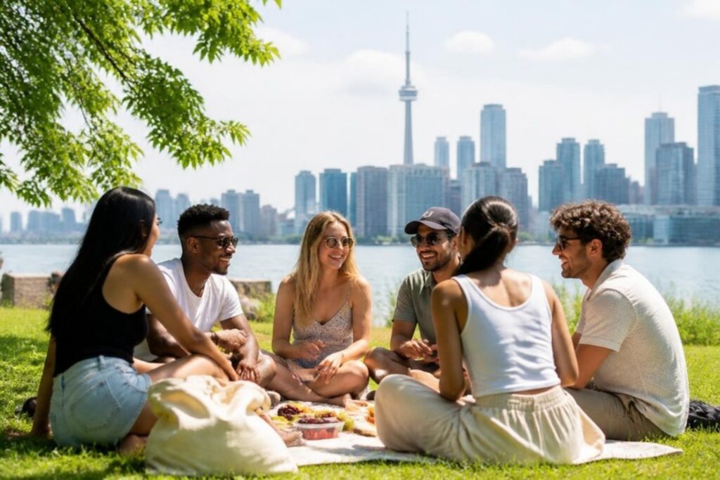 Parkta piknik yapan arkadaşlar